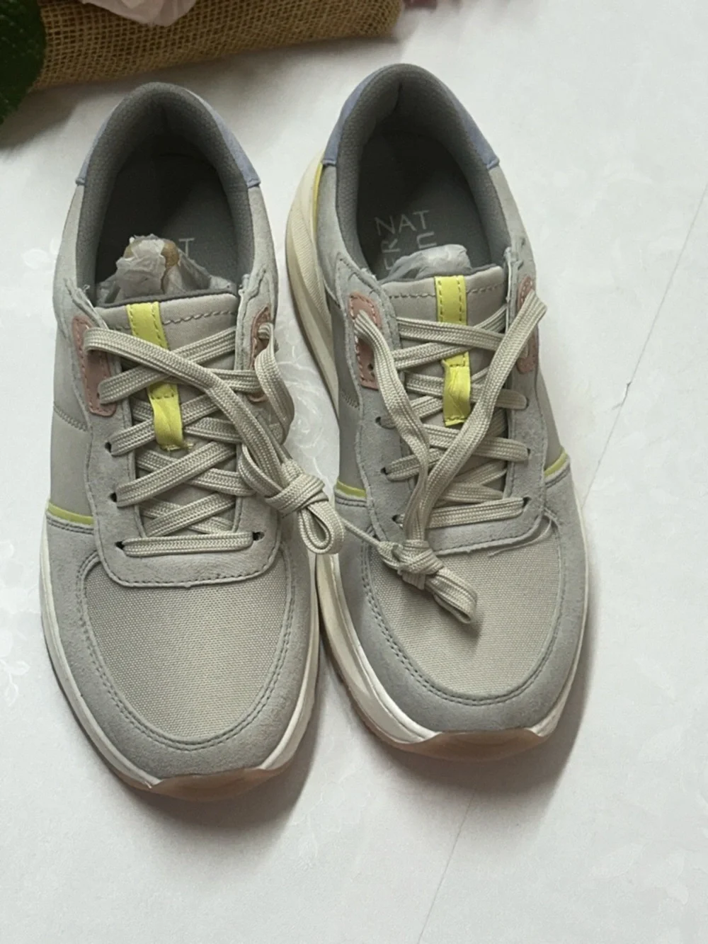 Naturalizer Women's Light Gray Sneakers with Pastel Pink, Yellow & Blue Accents - Picture 3 of 8